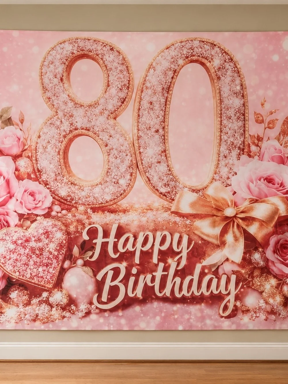 80th Birthday Pink Floral Banner & Apron Set - Happy Birthday